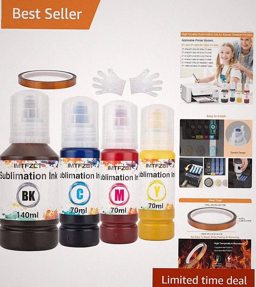 Clog-Free Sublimation Ink for ET-2800 & More - Vibrant Colors for All Fabrics